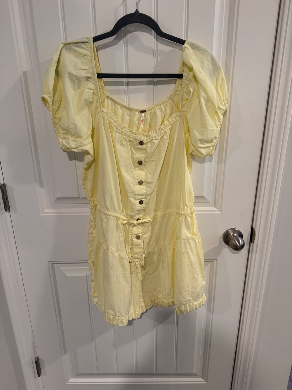 Free People Pale Yellow Puff-Sleeve Button Front Tunic